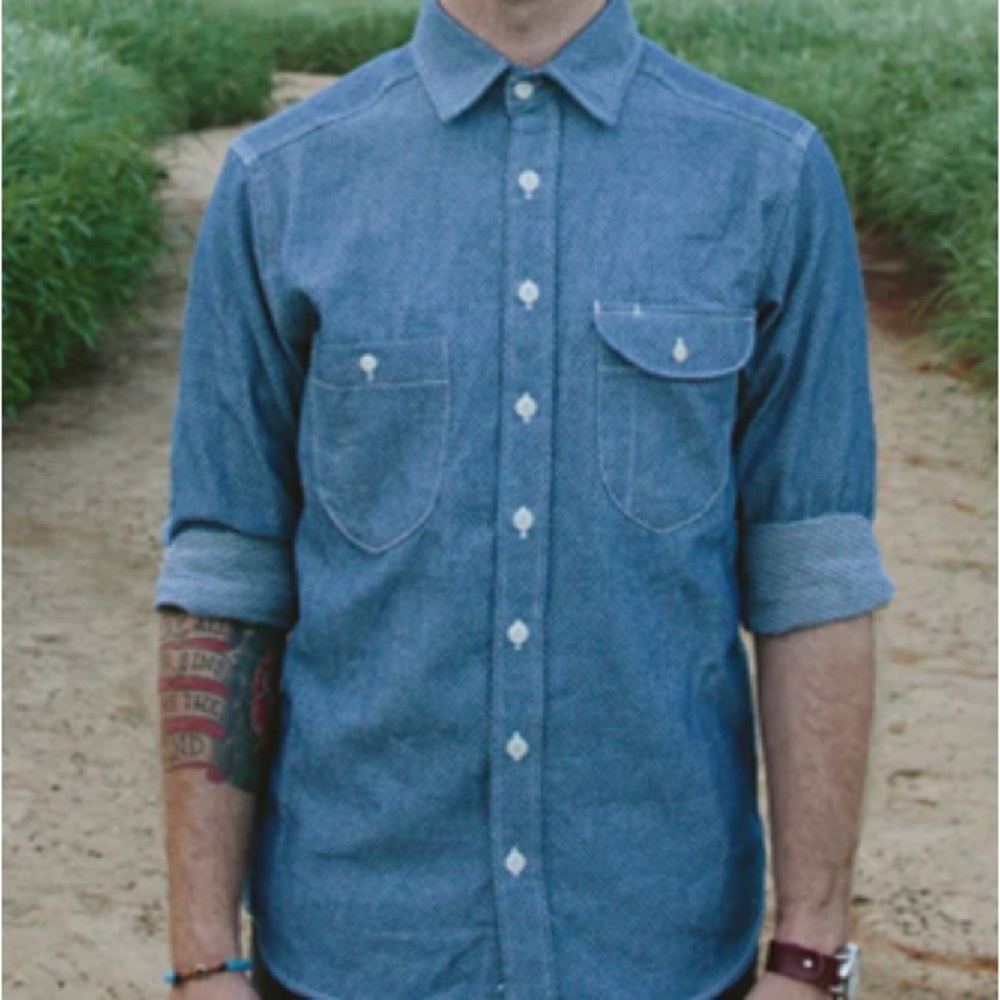 Taylor Stitch Indigo Jacquard Dot Utility Shirt - S - 38